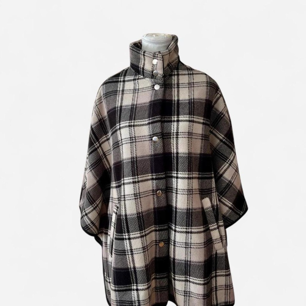 Plaid Women's Coat - Black and Cream